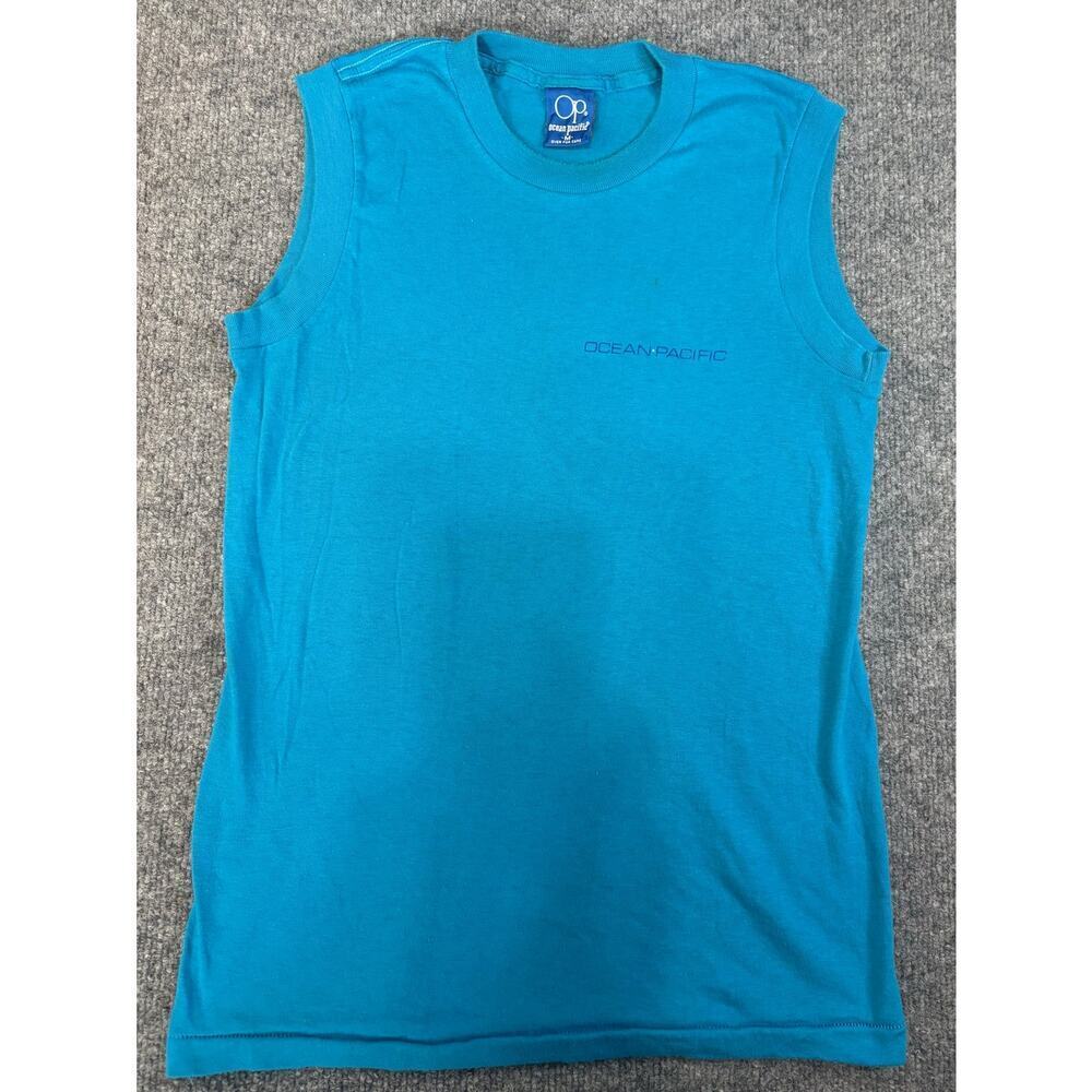 1980's Vintage 80s Ocean Pacific O.P. Sunwear Muscle Tee T-shirt Sz M Blue Surf